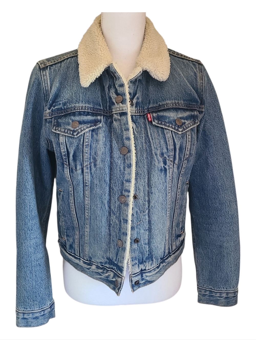 levis premium big E denim trucker ex-boyfriend jacket sherpa lined womens small